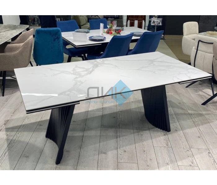 Стол обеденный DikLine KD180 Black, белый мрамор