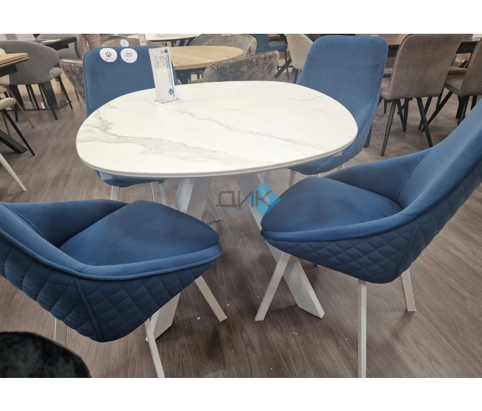 Стол обеденный DikLine BK100 White, Керамика Белый мрамор