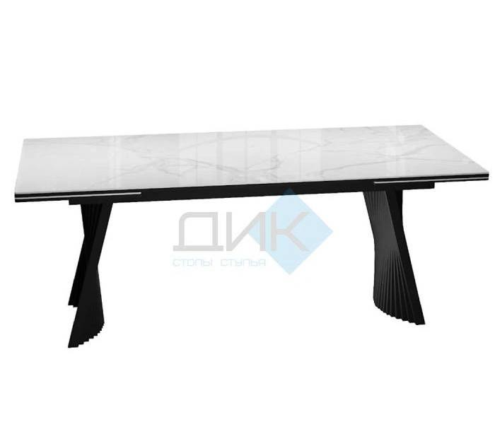 Стол обеденный DikLine KD180 Black, белый мрамор