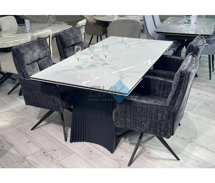 Стол обеденный DikLine KD180 Black, белый мрамор